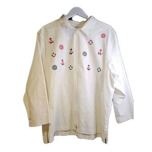 BonWorth Maritime Jacket Women’s White Zip Front Yacht Club Grandma Core